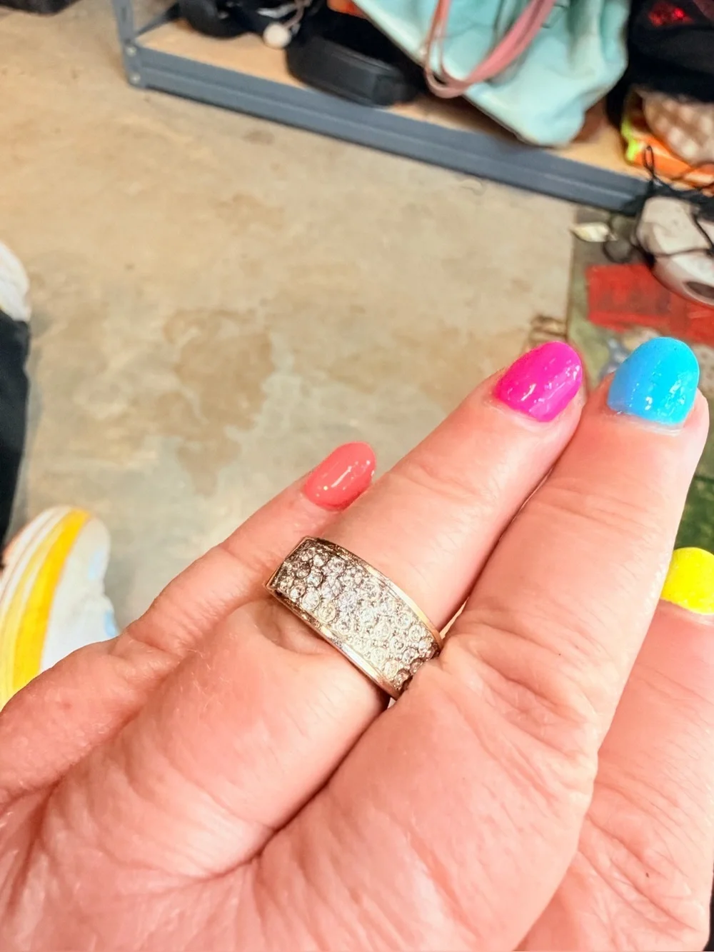 Gold-Tone Pave Crystal Wide Band Ring